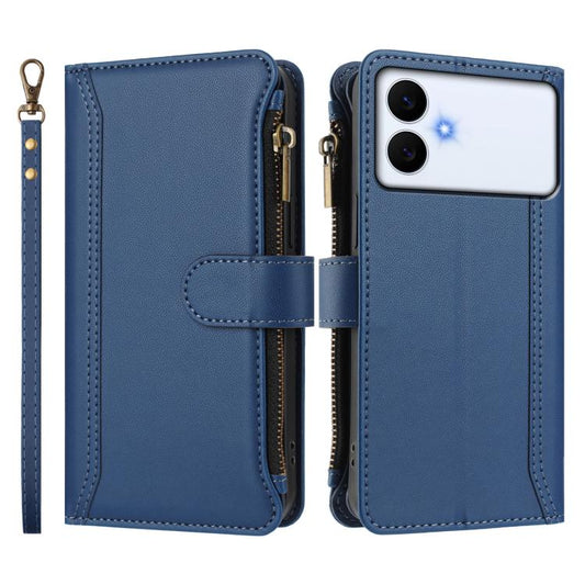 Magnetic Closure 9 Card Slots Zipper Leather Case with Hand Strap