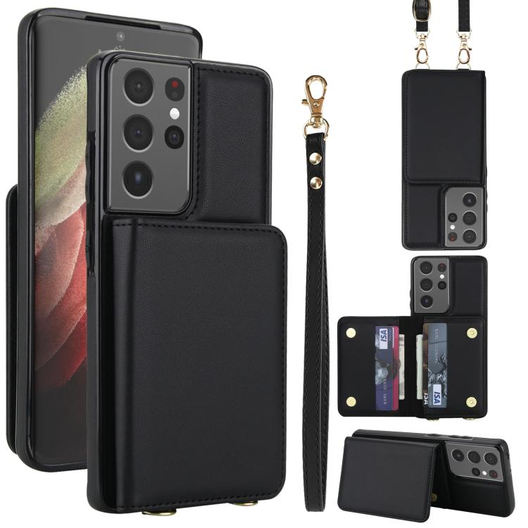 Crossbody Dual-buckle Wallet RFID Back Leather Phone Case