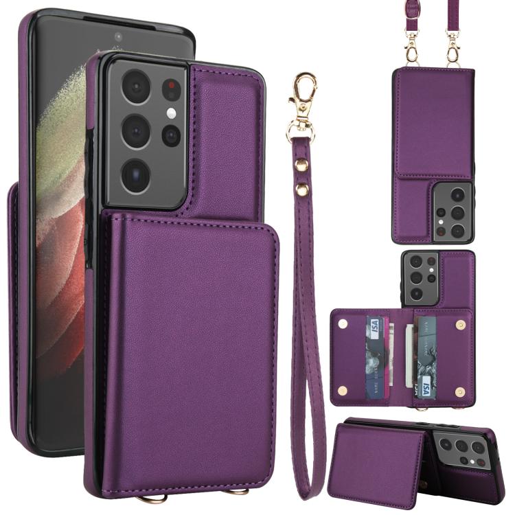 Crossbody Dual-buckle Wallet RFID Back Leather Phone Case
