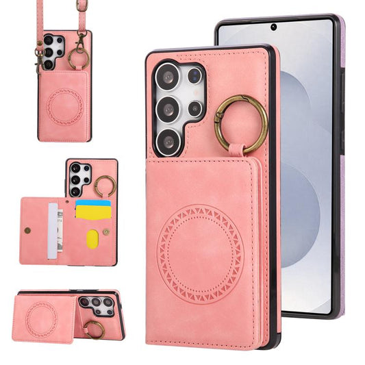 Car Magnetic Ring Buckle Card Bag Phone Case with Lanyard