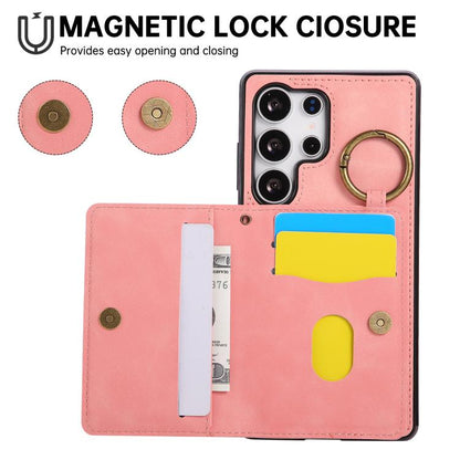 Car Magnetic Ring Buckle Card Bag Phone Case with Lanyard