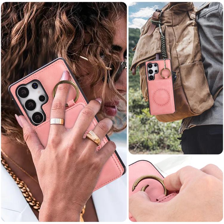 Car Magnetic Ring Buckle Card Bag Phone Case with Lanyard