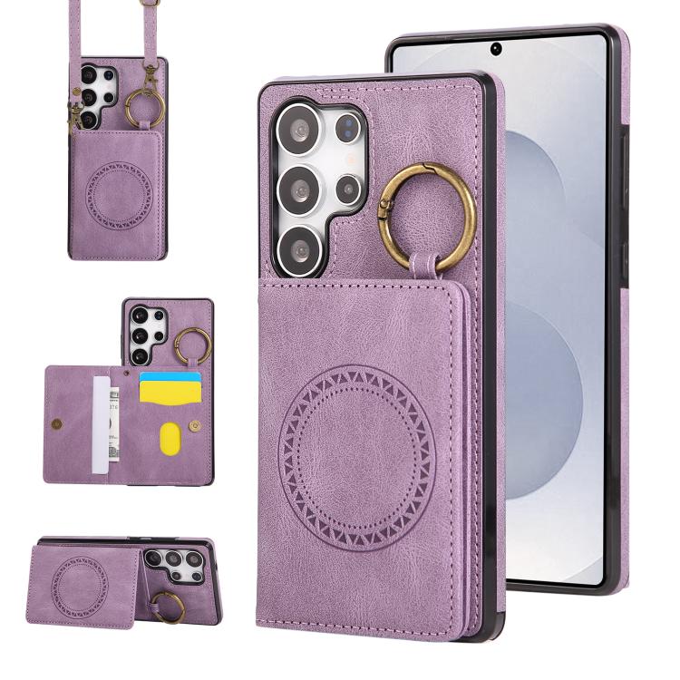 Car Magnetic Ring Buckle Card Bag Phone Case with Lanyard