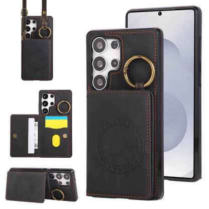Car Magnetic Ring Buckle Card Bag Phone Case with Lanyard