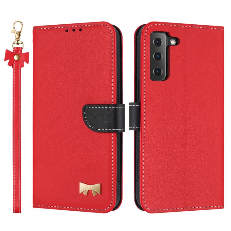 Metal Bow Leather Phone Case with Hand Strap