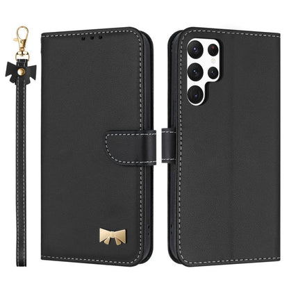Metal Bow Leather Phone Case with Hand Strap