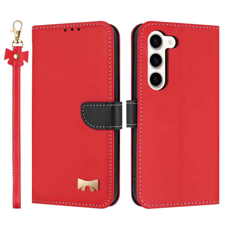Metal Bow Leather Phone Case with Hand Strap