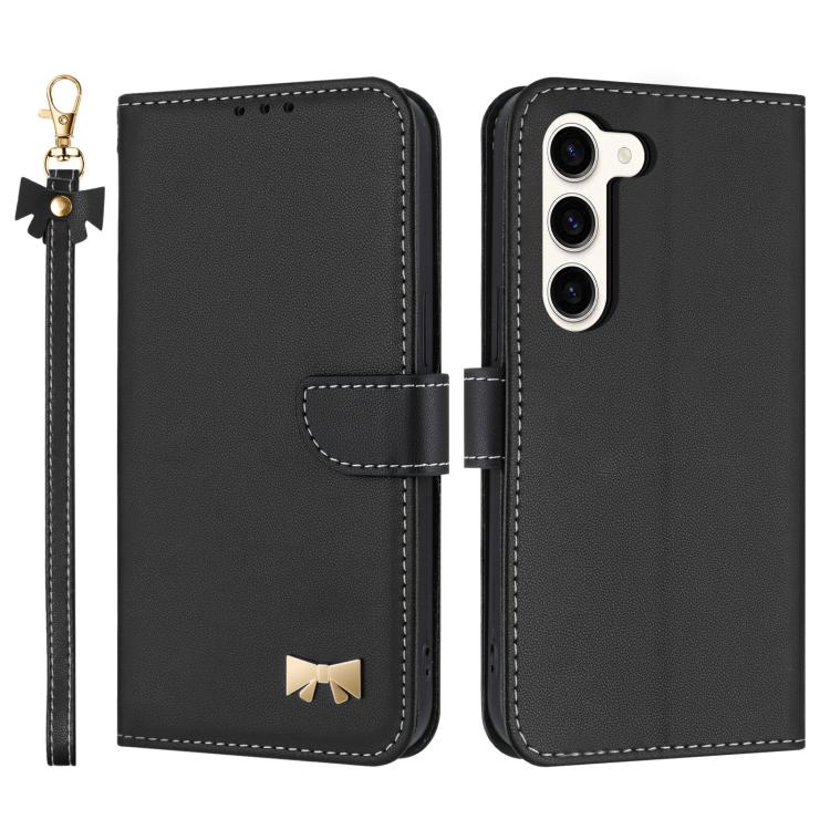 Metal Bow Leather Phone Case with Hand Strap