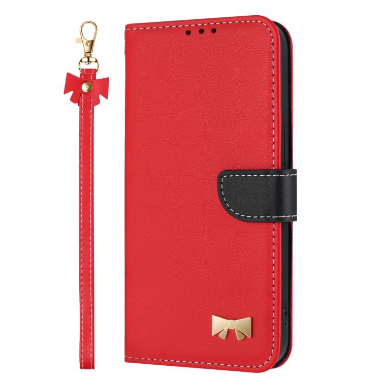 Metal Bow Leather Phone Case with Hand Strap