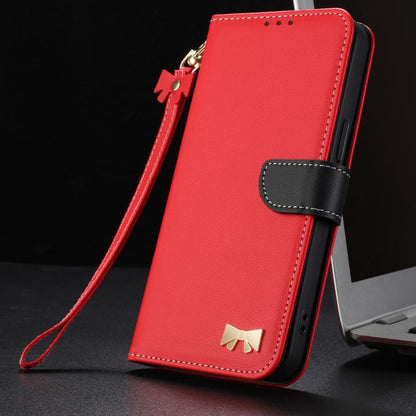 Metal Bow Leather Phone Case with Hand Strap