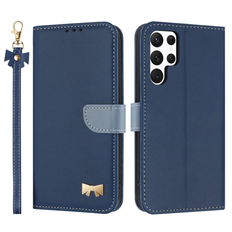 Metal Bow Leather Phone Case with Hand Strap