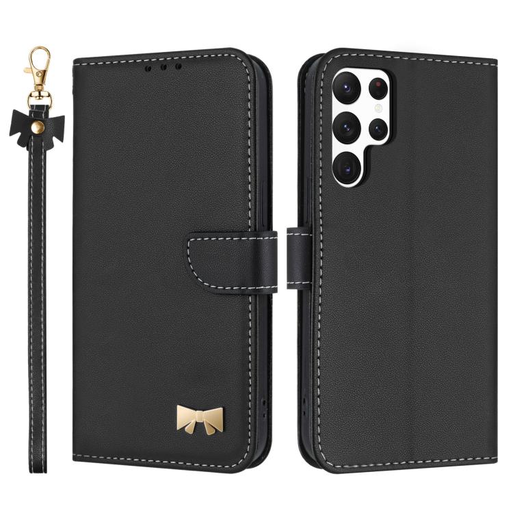 Metal Bow Leather Phone Case with Hand Strap