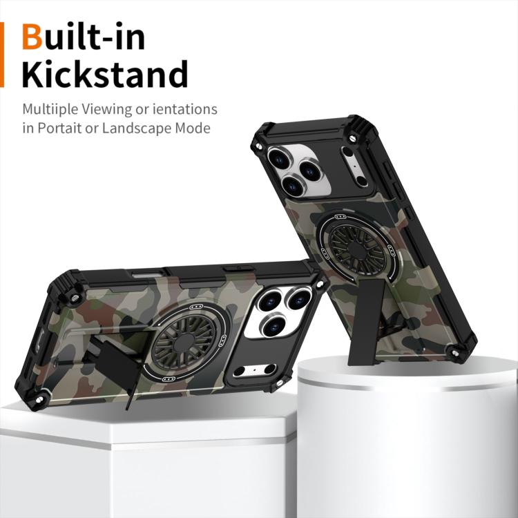 Camouflage Kickstand Rotating Shaft MagSafe Phone Case