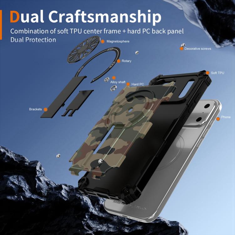 Camouflage Kickstand Rotating Shaft MagSafe Phone Case