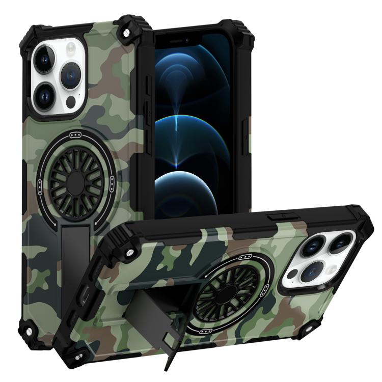 Camouflage Kickstand Rotating Shaft MagSafe Phone Case