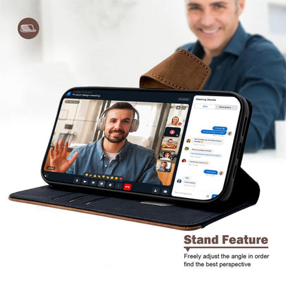 Color Stitching Skin Feel Leather RFID Blocking Phone Case