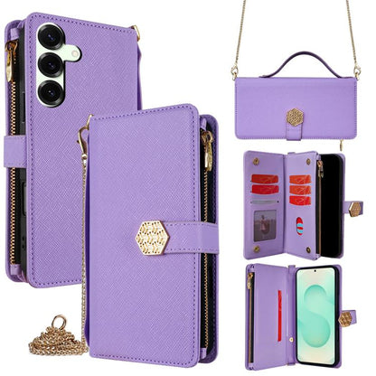 Crossbody Handle Cross Texture Leather Phone Case