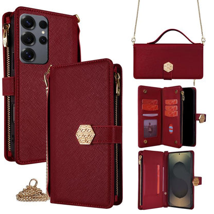 Crossbody Handle Cross Texture Leather Phone Case