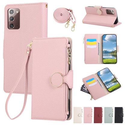 Round Buckle Zipper Wallet Leather Phone Case with Crossbody Strap