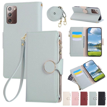 Round Buckle Zipper Wallet Leather Phone Case with Crossbody Strap