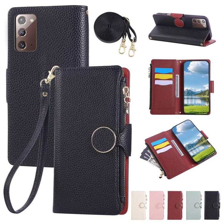 Round Buckle Zipper Wallet Leather Phone Case with Crossbody Strap