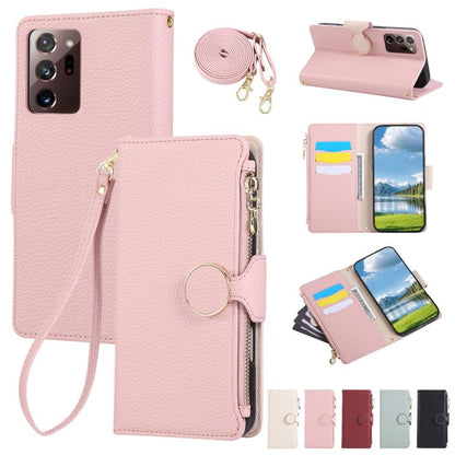 Round Buckle Zipper Wallet Leather Phone Case with Crossbody Strap