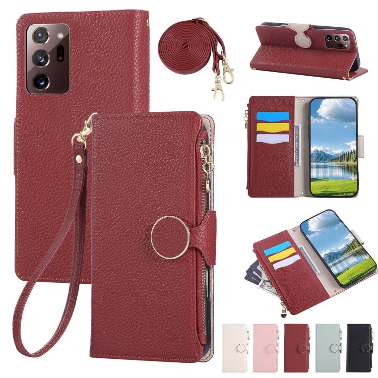Round Buckle Zipper Wallet Leather Phone Case with Crossbody Strap
