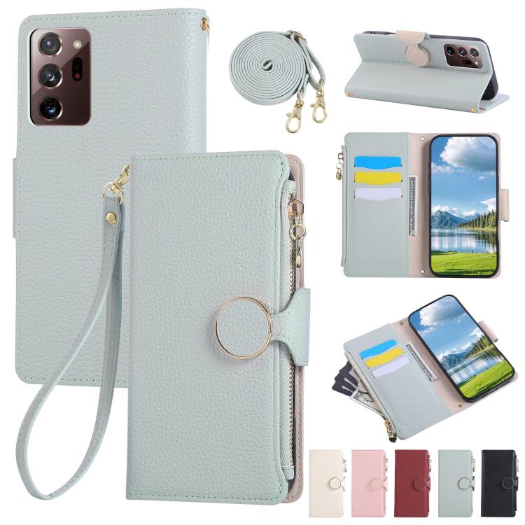 Round Buckle Zipper Wallet Leather Phone Case with Crossbody Strap