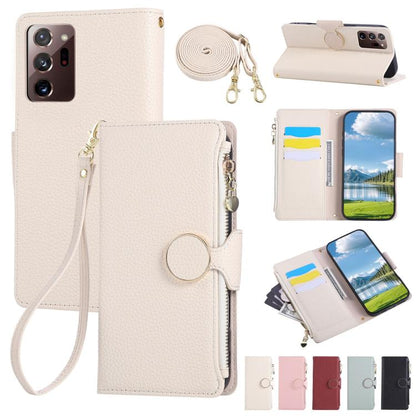 Round Buckle Zipper Wallet Leather Phone Case with Crossbody Strap