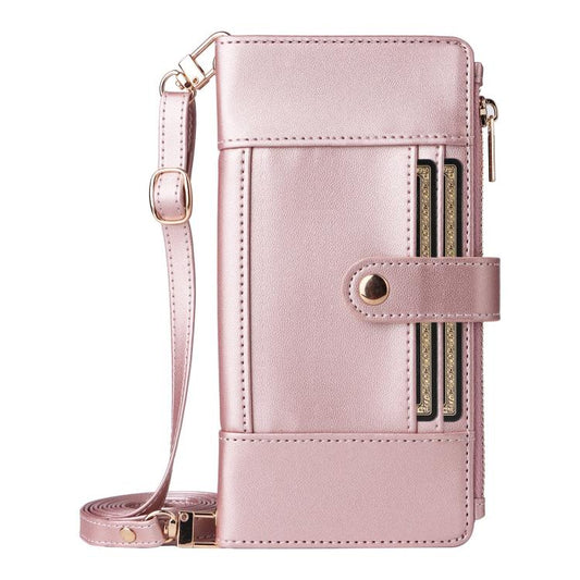 Crossbody Strap RFID Blocking Zipper Wallet Leather Phone Case
