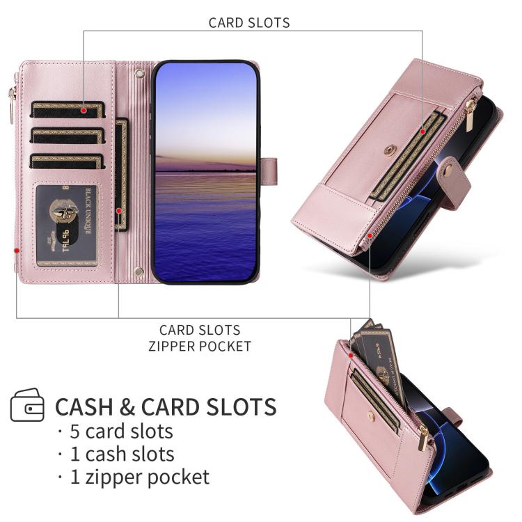 Crossbody Strap RFID Blocking Zipper Wallet Leather Phone Case
