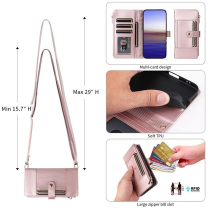 Crossbody Strap RFID Blocking Zipper Wallet Leather Phone Case