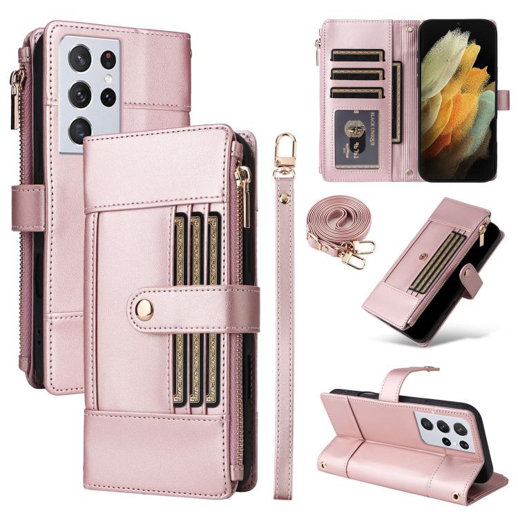 Crossbody Strap RFID Blocking Zipper Wallet Leather Phone Case