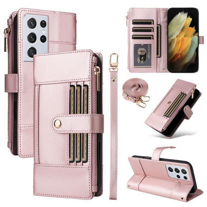 Crossbody Strap RFID Blocking Zipper Wallet Leather Phone Case