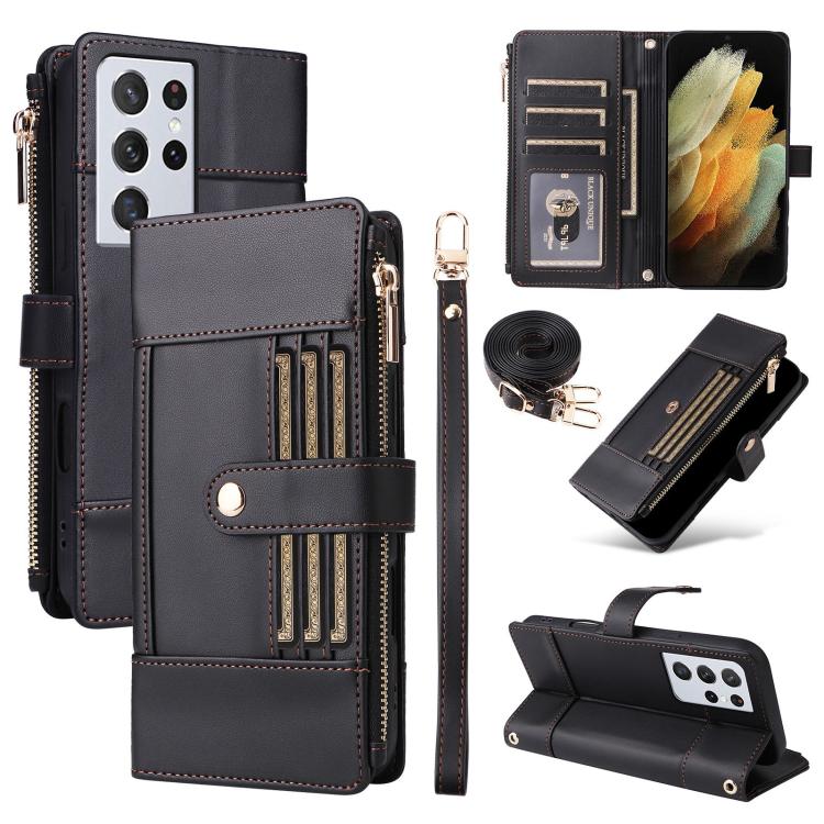 Crossbody Strap RFID Blocking Zipper Wallet Leather Phone Case