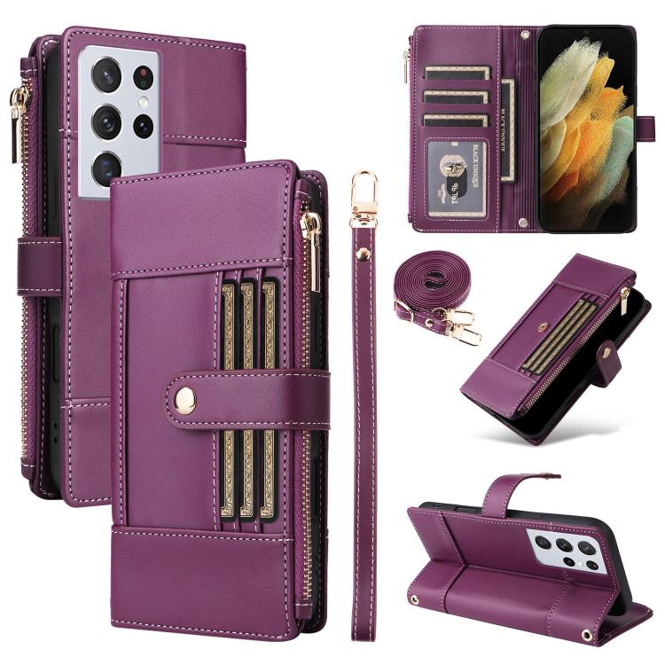 Crossbody Strap RFID Blocking Zipper Wallet Leather Phone Case