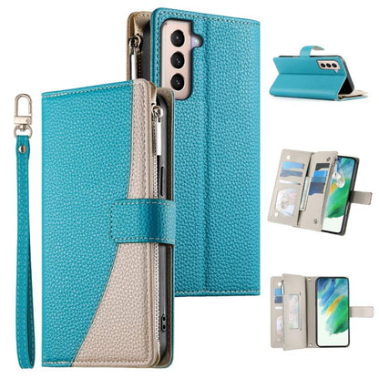 Stitching Multi-card Zipper Wallet Leather Phone Case with Short Strap