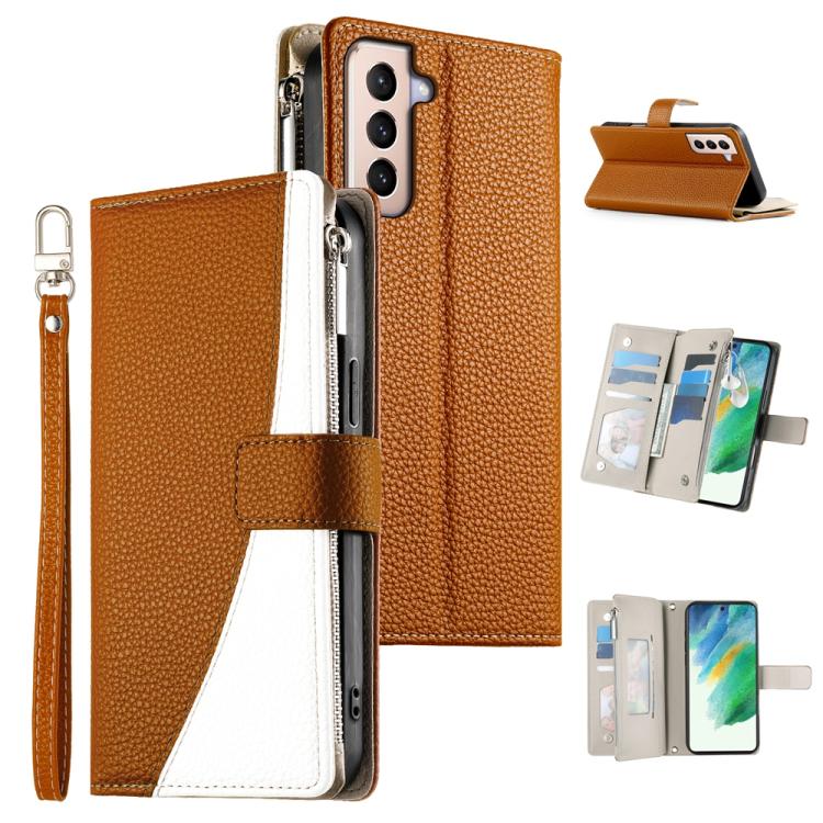 Stitching Multi-card Zipper Wallet Leather Phone Case with Short Strap