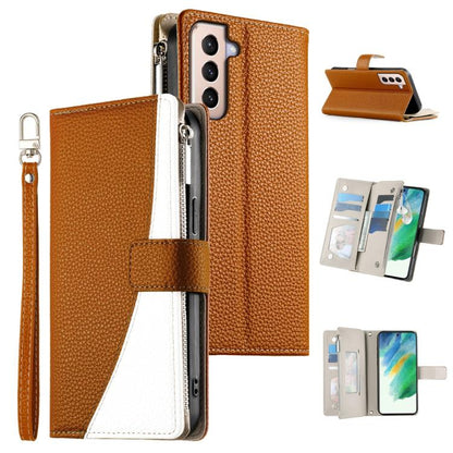 Stitching Multi-card Zipper Wallet Leather Phone Case with Short Strap