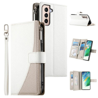 Stitching Multi-card Zipper Wallet Leather Phone Case with Short Strap