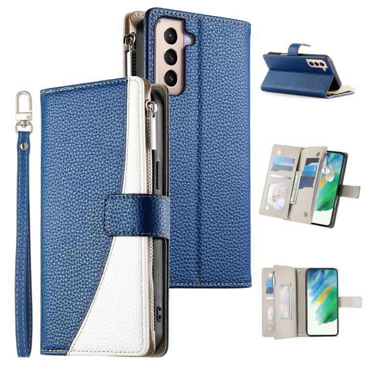 Stitching Multi-card Zipper Wallet Leather Phone Case with Short Strap