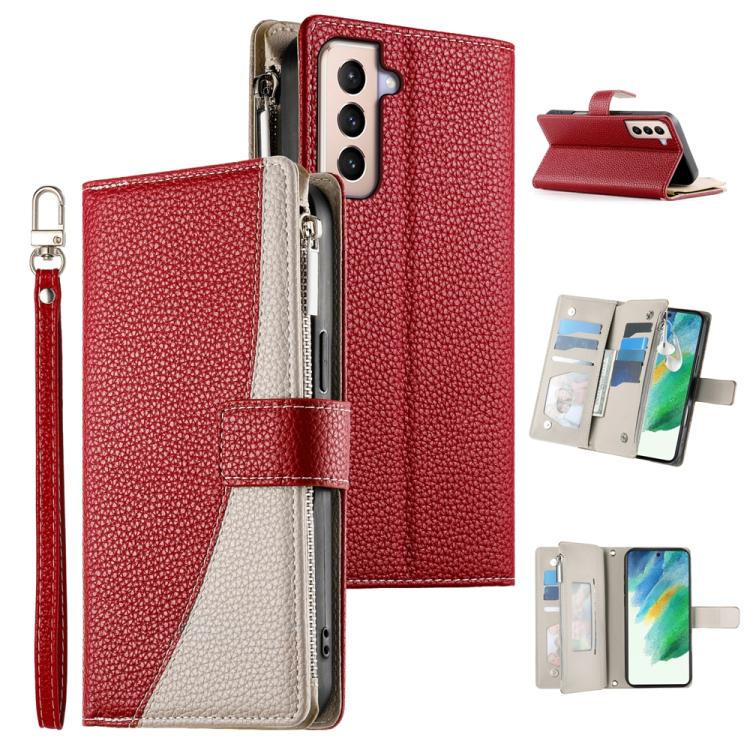 Stitching Multi-card Zipper Wallet Leather Phone Case with Short Strap