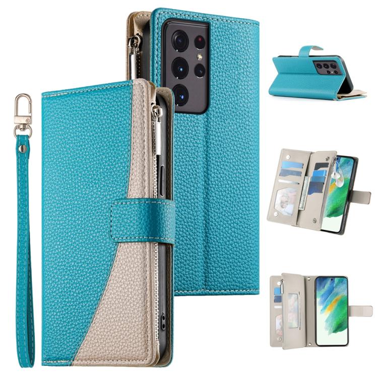 Stitching Multi-card Zipper Wallet Leather Phone Case with Short Strap