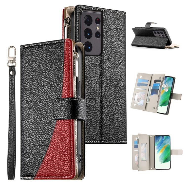 Stitching Multi-card Zipper Wallet Leather Phone Case with Short Strap