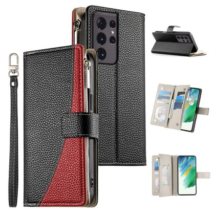 Stitching Multi-card Zipper Wallet Leather Phone Case with Short Strap