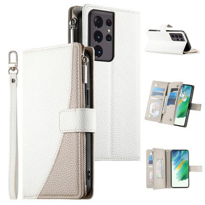 Stitching Multi-card Zipper Wallet Leather Phone Case with Short Strap