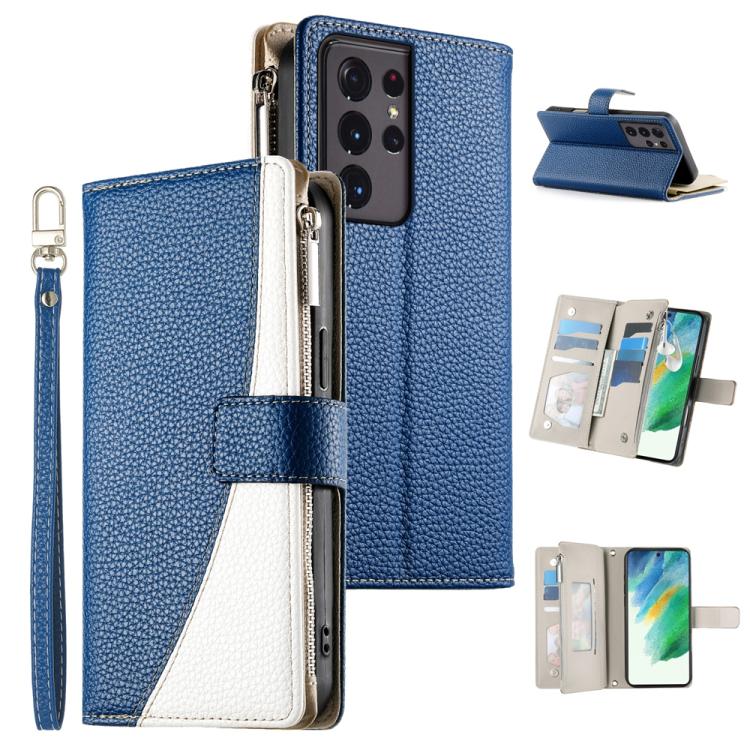 Stitching Multi-card Zipper Wallet Leather Phone Case with Short Strap