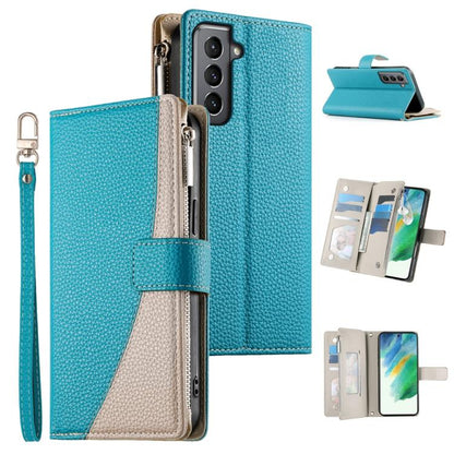 Stitching Multi-card Zipper Wallet Leather Phone Case with Short Strap