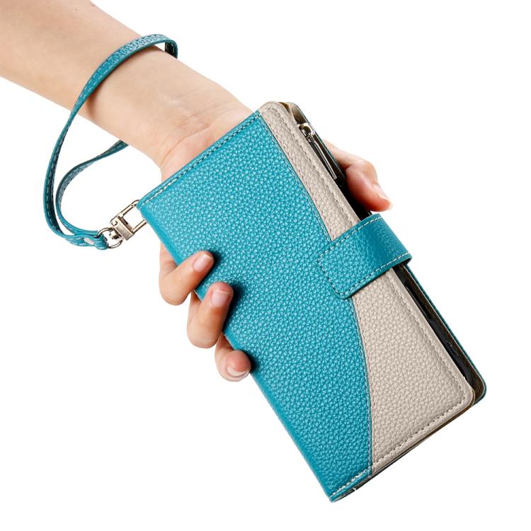Stitching Multi-card Zipper Wallet Leather Phone Case with Short Strap