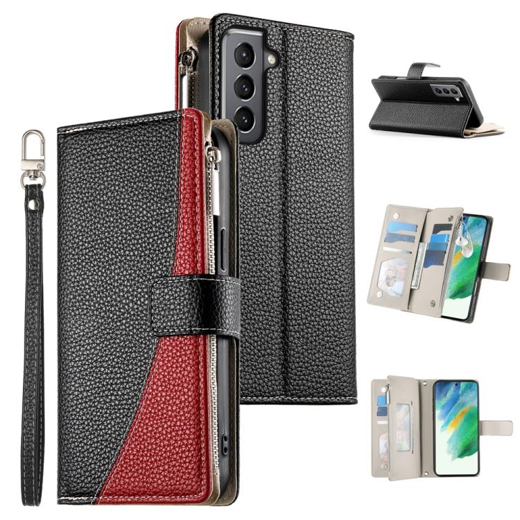 Stitching Multi-card Zipper Wallet Leather Phone Case with Short Strap